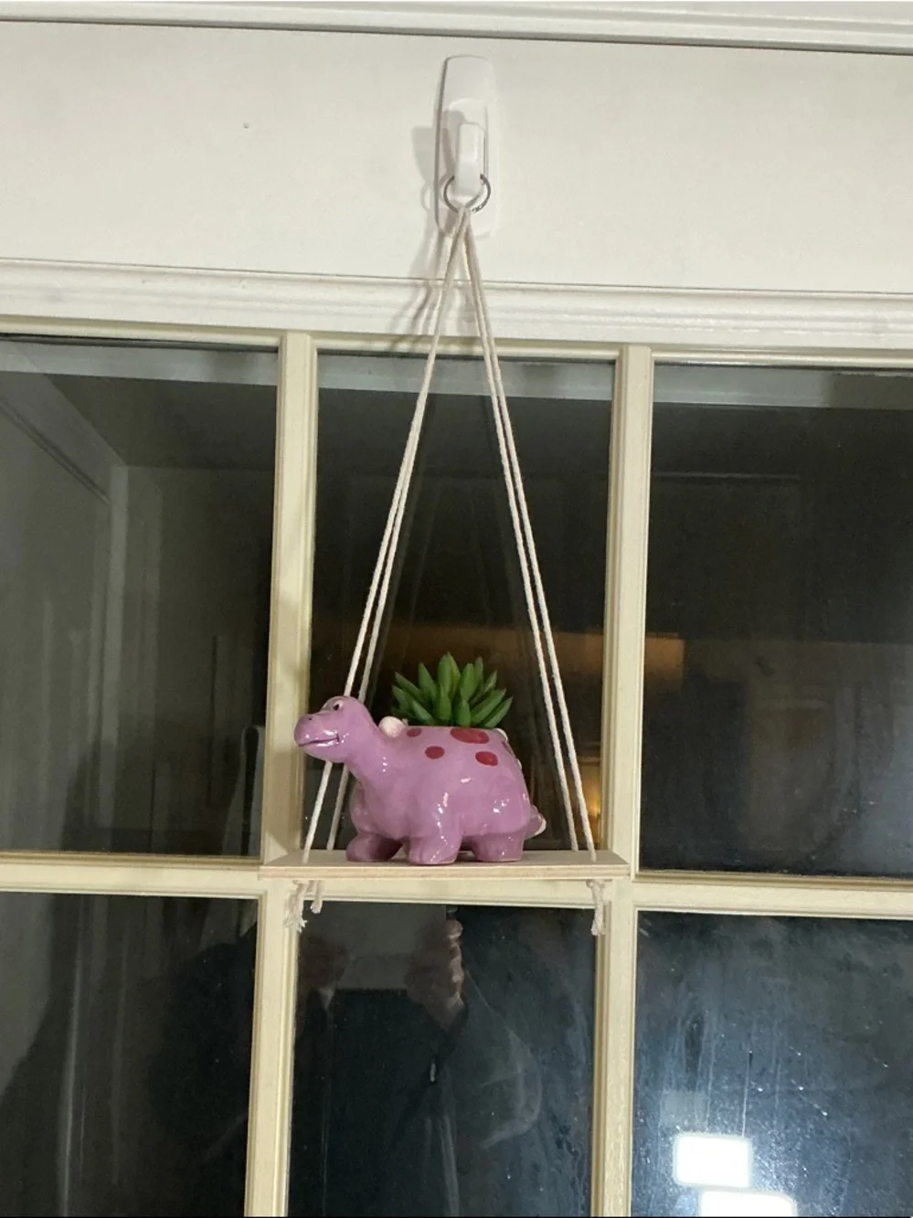 Pink Ceramic Dino Hanging Planter - Cute Wall Shelf Accent